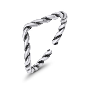 Adjustable V-Shape Twisted Toe Ring  Band Round 925 Sterling Silver (4mm)